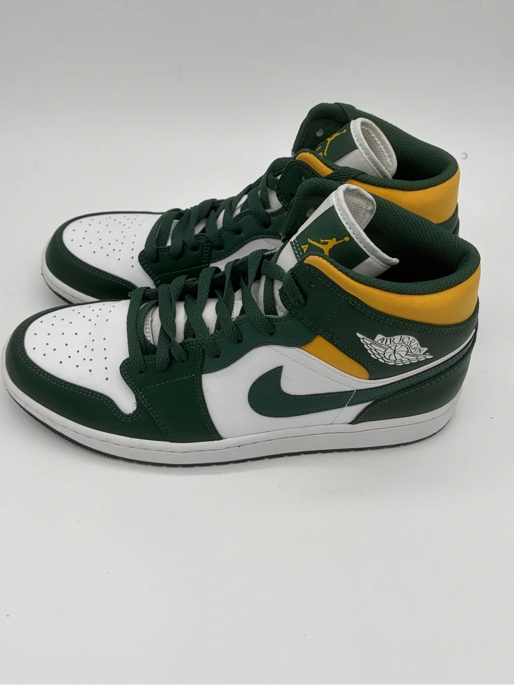 AirJordan 1 Mid Sonics Men’s Athletic Shoes Green White Yellow High-Top Sneakers
